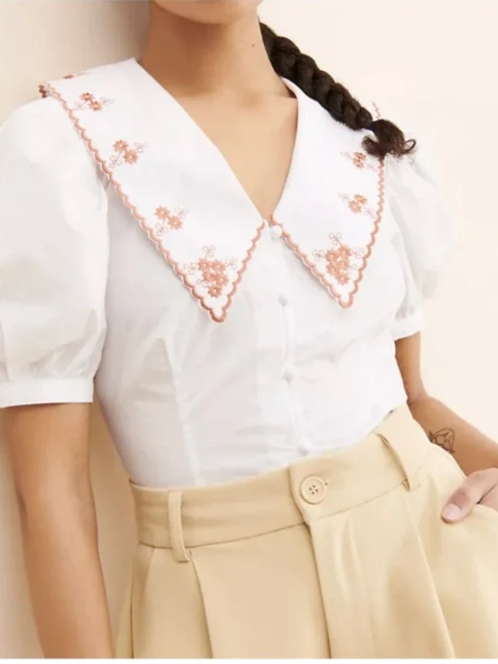 Greylin-Janis-Poplin-Buttoned-Blouse-Embroidered-Cottagecore-Farmhouse-Cotton-M